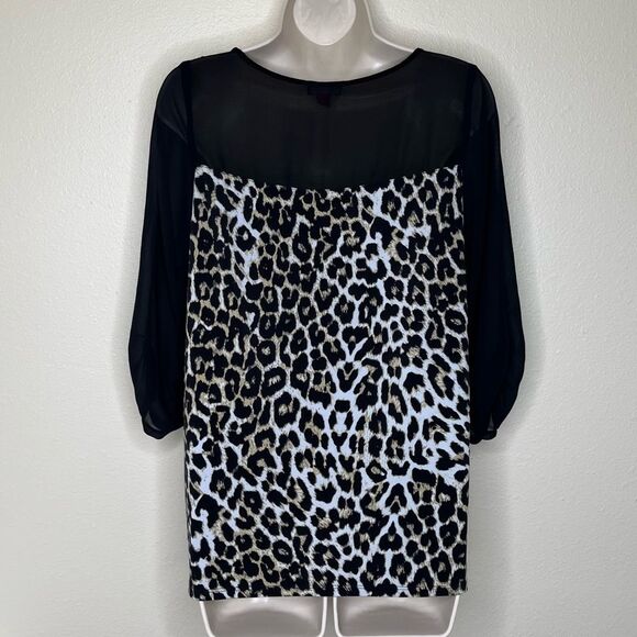 Vince Camuto Leopard Print Black Chiffon Asymmetric Hem Top Women Size Medium - Picture 6 of 11